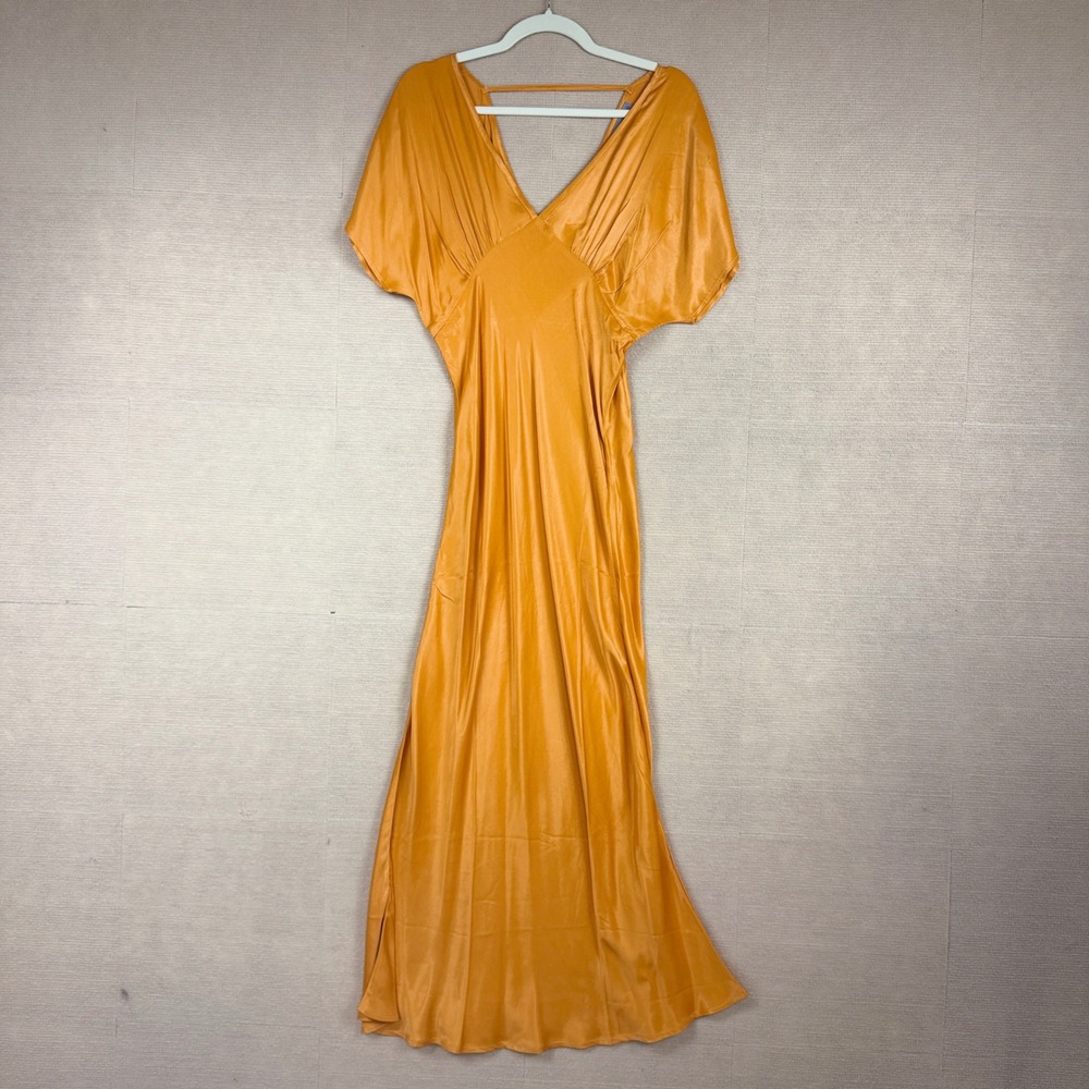 Conditions Apply Women Orange Viscose Satin V-Neck Maxi Dress Medium 561127-071